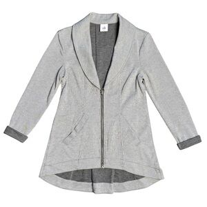 CAbi Style# 5300 Drop-Off Women’s Gray & White Zip High-Low Knit Jacket Size XS